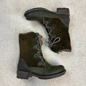 Bos & Co Leather Suede Olive Green Fur Lined Lace Up Boots Size 37/6-6.5